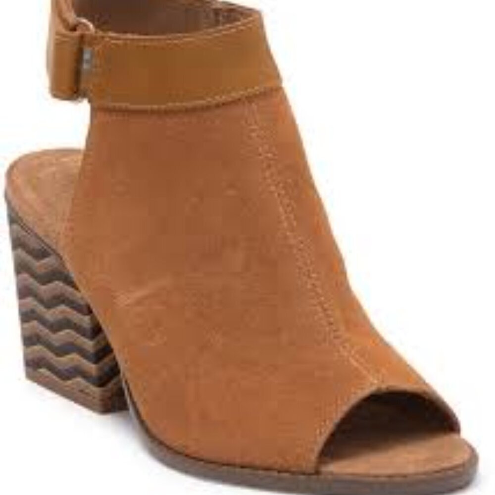 TOMS Brown Grenada Womens Boots Peep Toe Block Heel Size 9 Women's